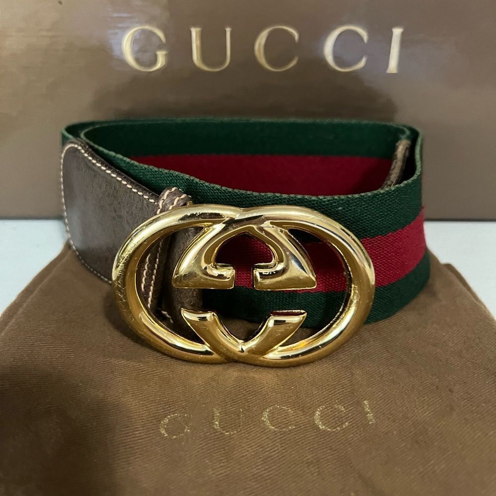 Gucci Vintage Web GG Elastic And Leather Belt